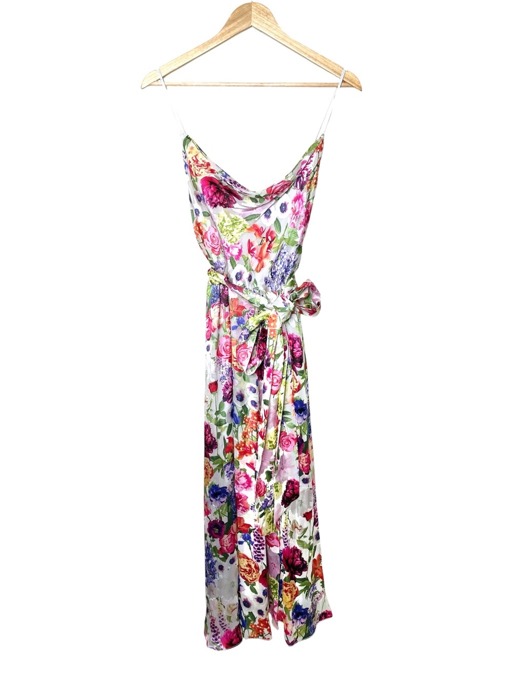 Alice + Olivia White Floral Midi Slip Dress with Multicolor Bouquet - Picture 11 of 13